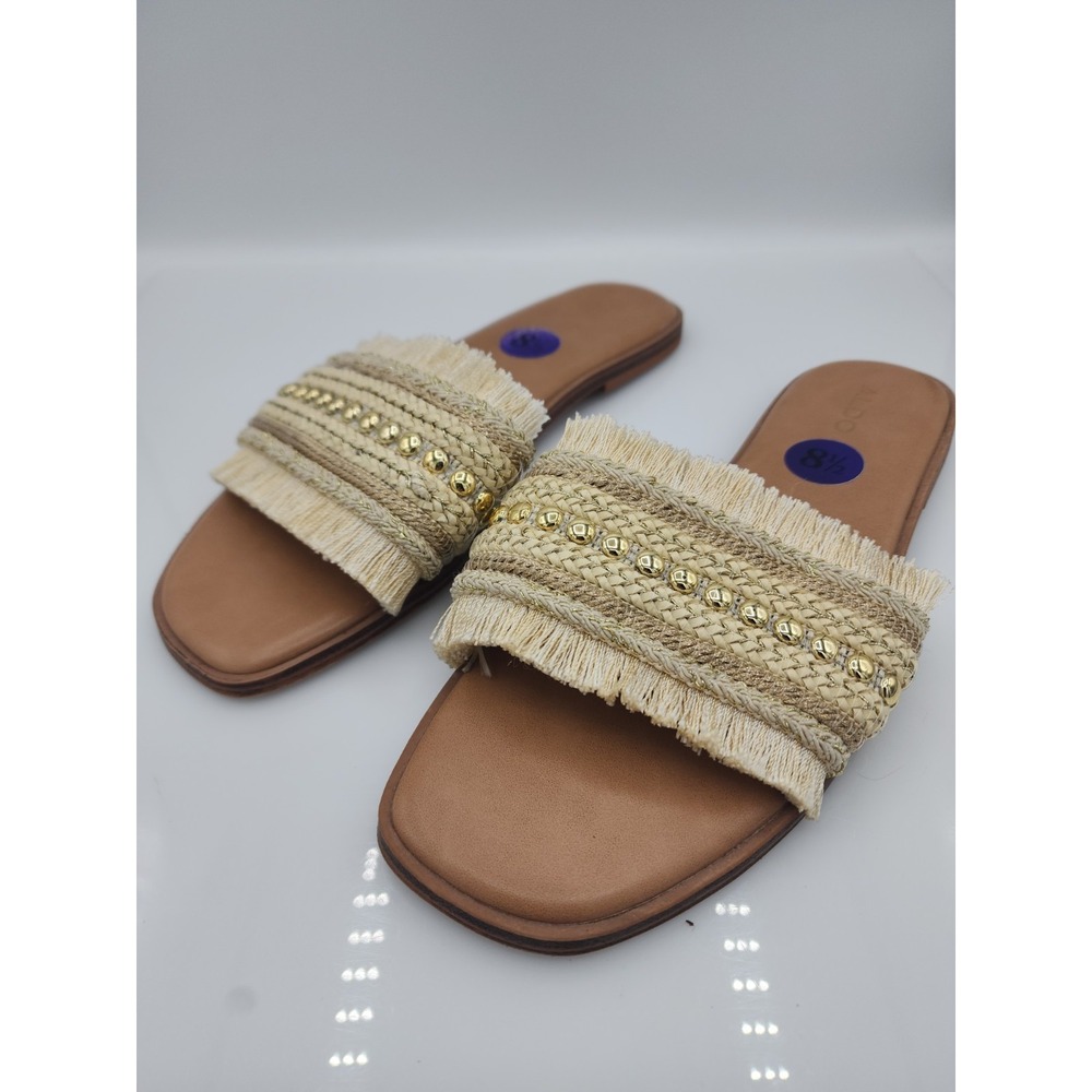 Aldo Sandal Slides Gold Stud Embellished Frill Womens 8.5 Flat Metallic Slide